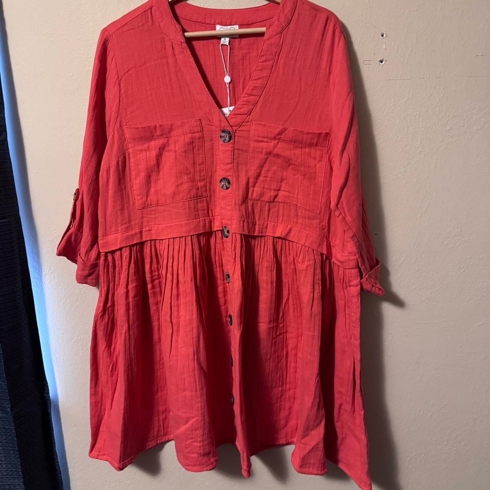 NWT Mud Pie coral long sleeve dress Size Medium